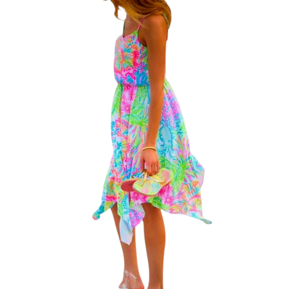 Lilly Pulitzer Dominica Dress Handkerchief Hem in Lovers Coral – Size Large